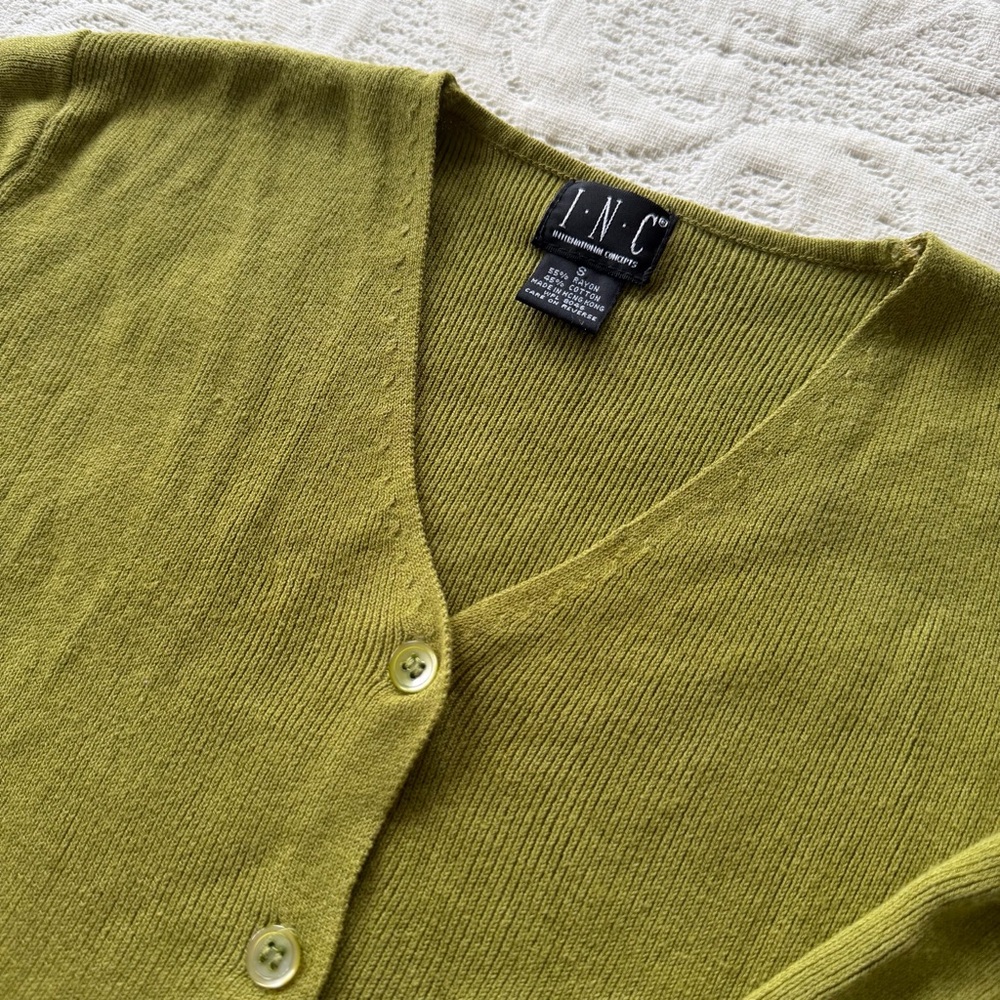 INC International Concepts Moss Green V-Neck Button Front Sweater